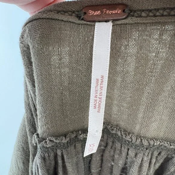 Free People Aster High-Low Henley Tunic Top Size XS Olive Green Linen Blend - Picture 7 of 10